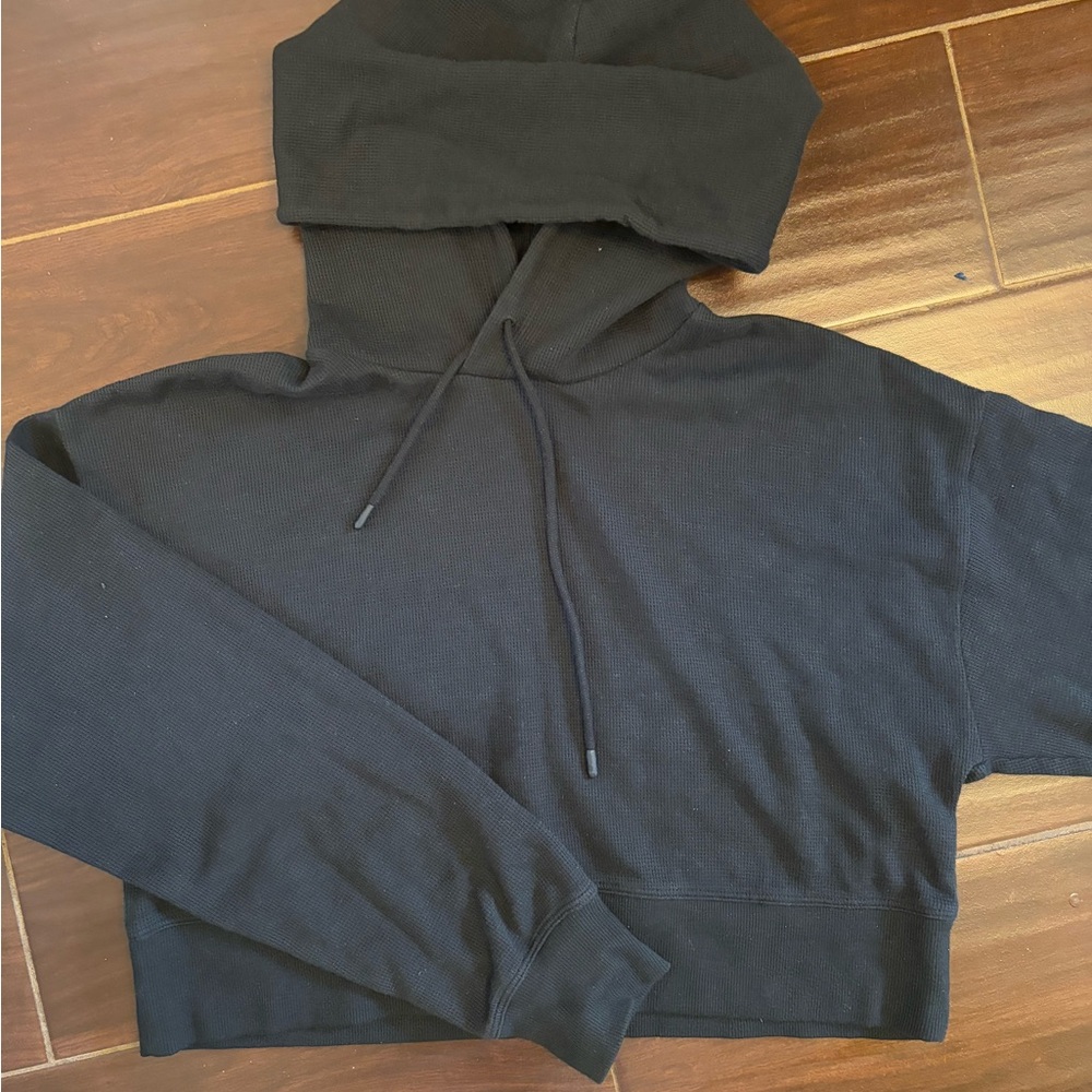 Aritzia Cropped Waffle Knit Black Hoodie